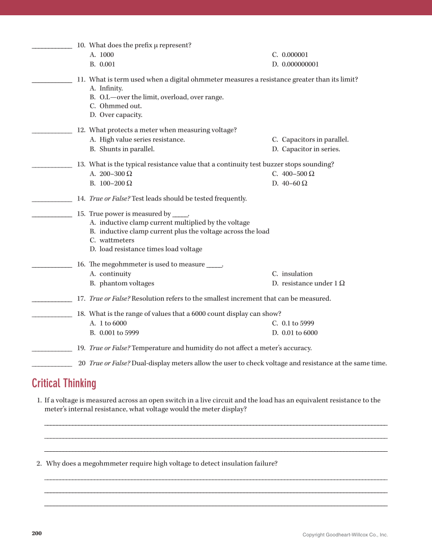 Essential Electrical Skills for HVACR: Theory and Labs, Textbook page 200