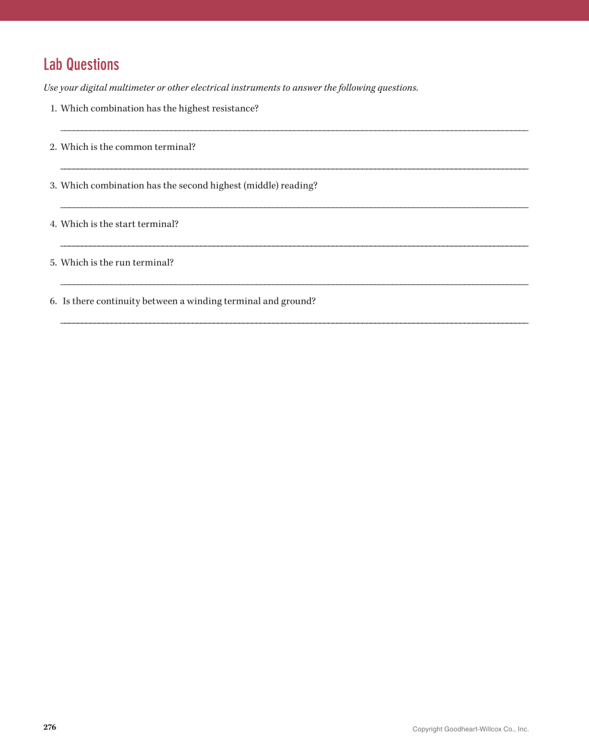 Essential Electrical Skills for HVACR: Theory and Labs, Textbook page 276