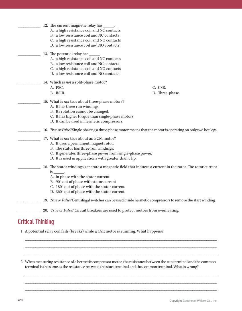 Essential Electrical Skills for HVACR: Theory and Labs, Textbook page 280