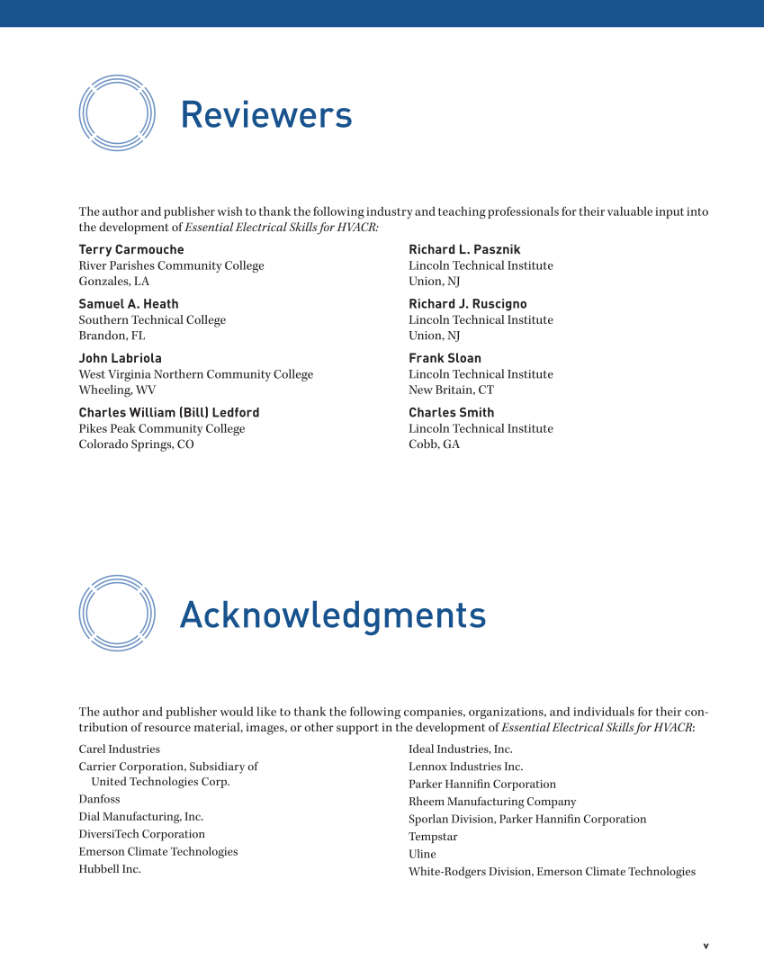 Essential Electrical Skills for HVACR: Theory and Labs, Textbook page v