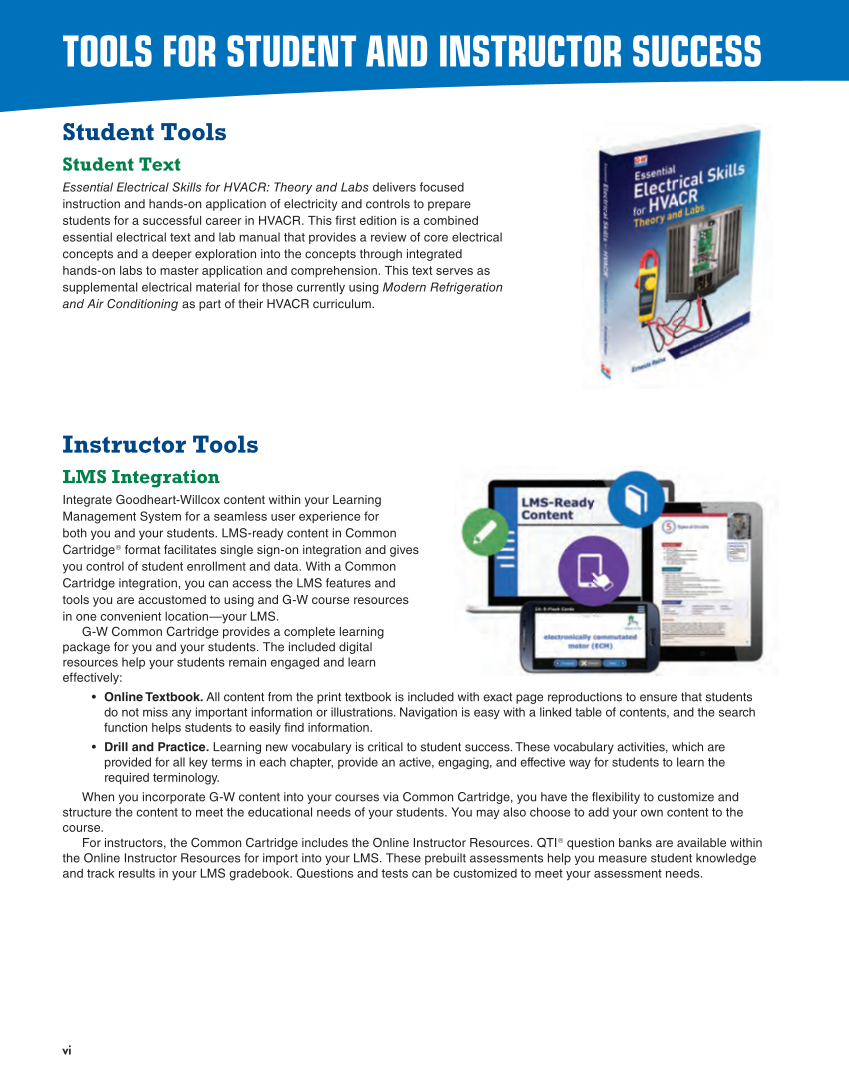 Essential Electrical Skills for HVACR: Theory and Labs, Textbook page vi