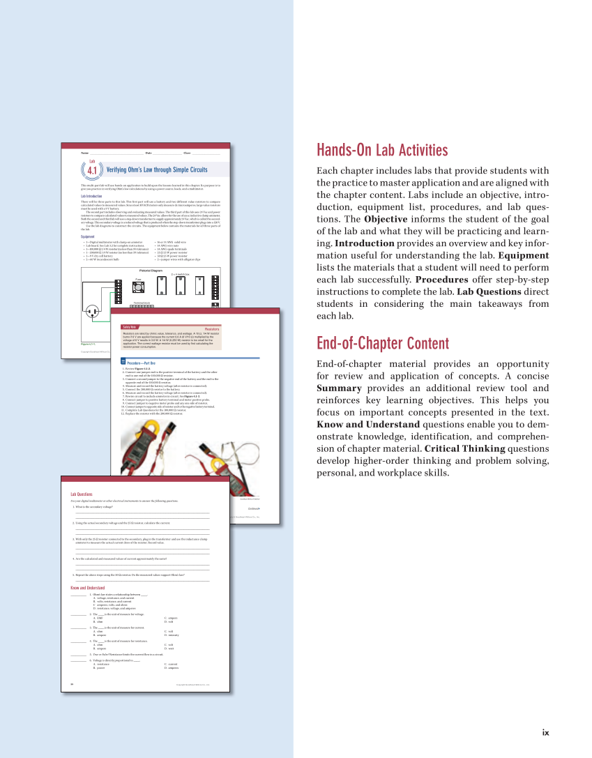 Essential Electrical Skills for HVACR: Theory and Labs, Textbook page ix
