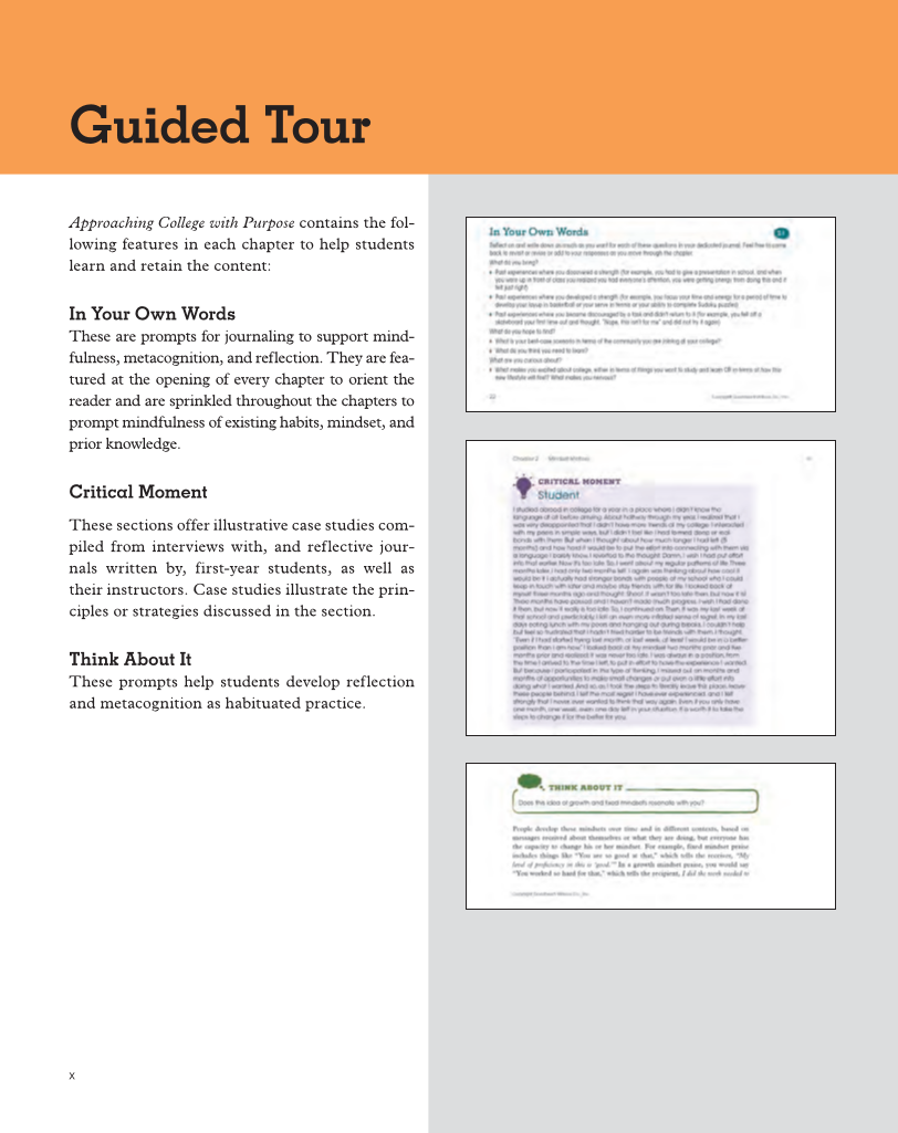 Approaching College with Purpose, Textbook page x