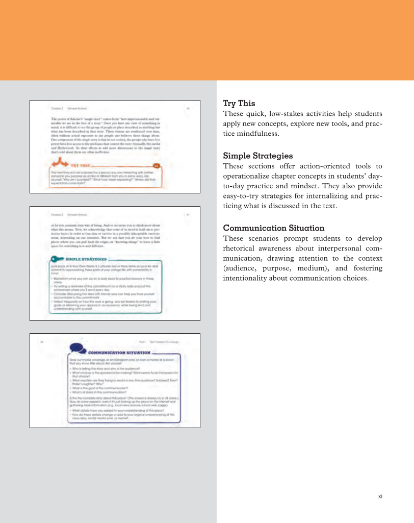 Approaching College with Purpose, Textbook page xi