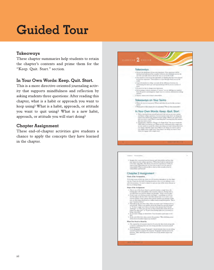 Approaching College with Purpose, Textbook page xii