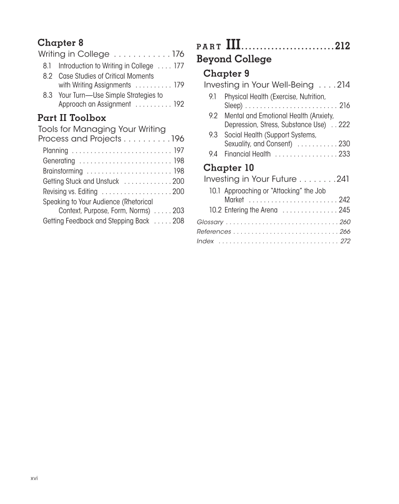 Approaching College with Purpose, Textbook page xvi