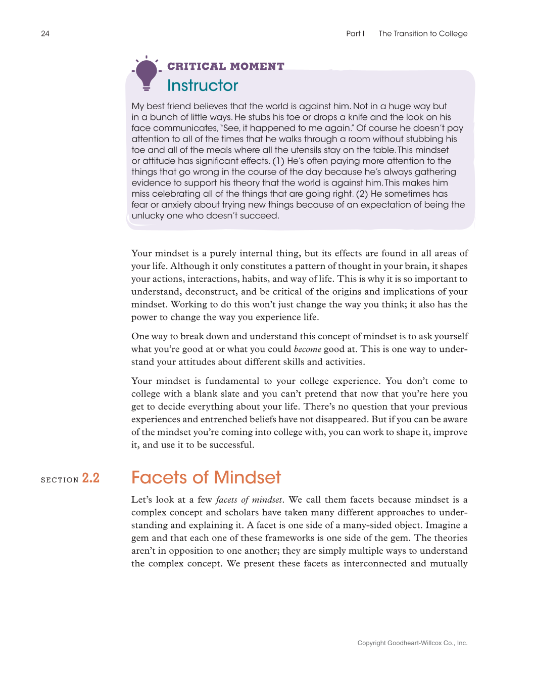 Approaching College with Purpose, Textbook page 24