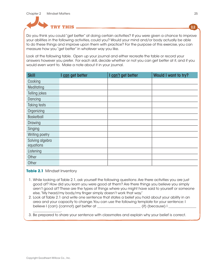 Approaching College with Purpose, Textbook page 25