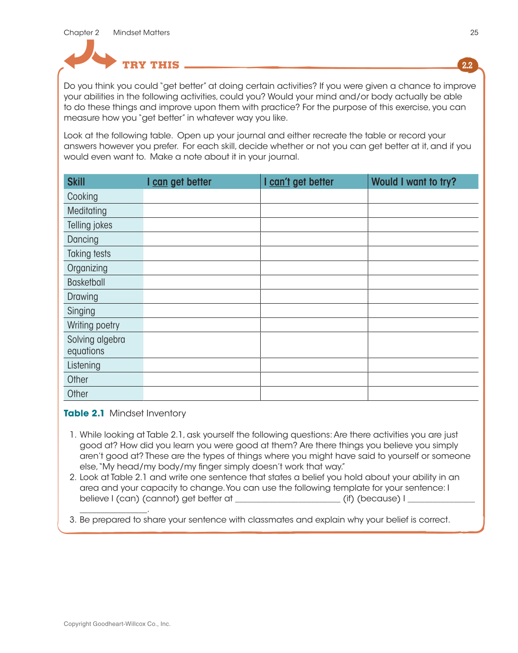 Approaching College with Purpose, Textbook page 25