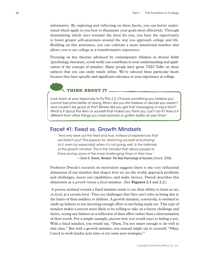 Approaching College with Purpose, Textbook page 26