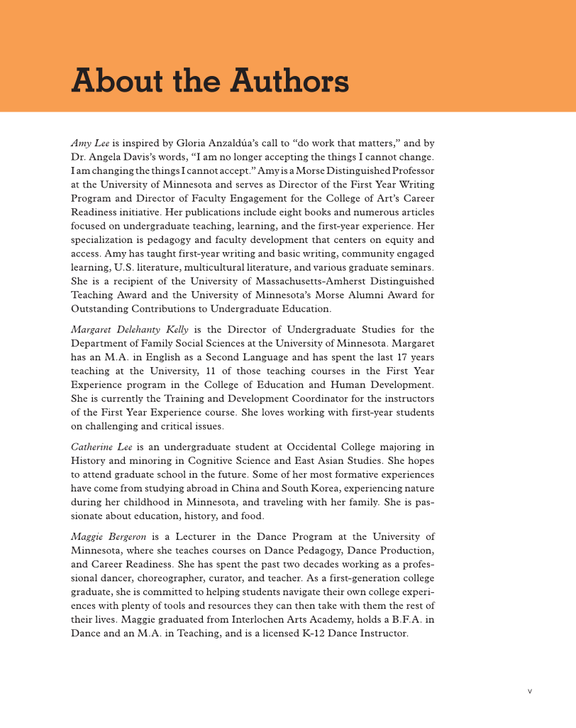 Approaching College with Purpose, Textbook page v