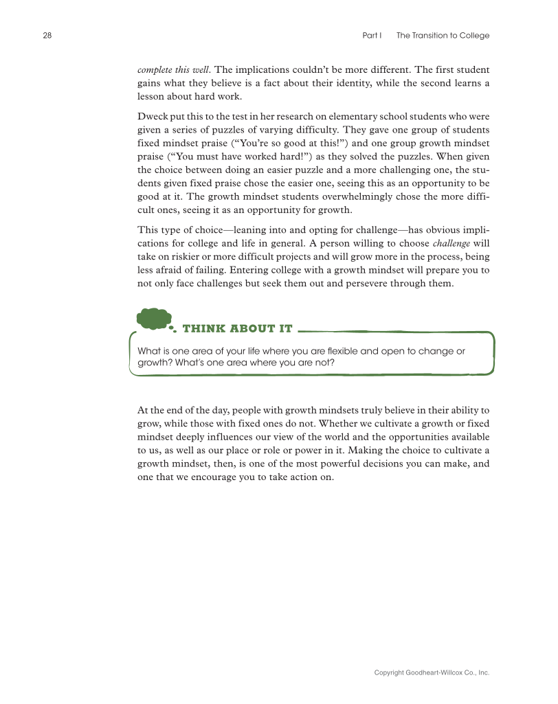Approaching College with Purpose, Textbook page 28