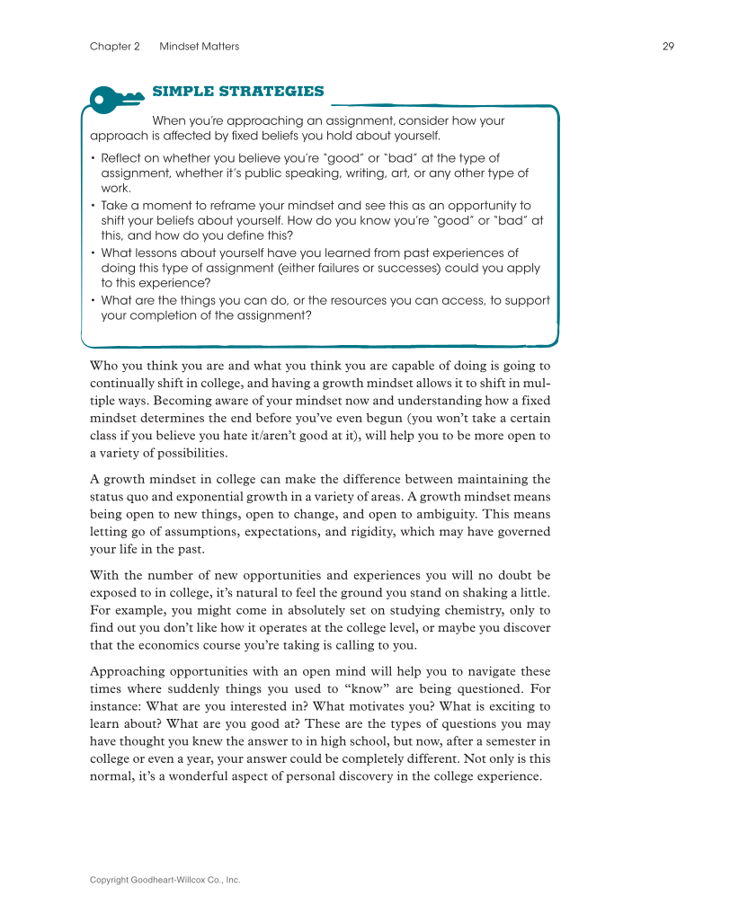 Approaching College with Purpose, Textbook page 29