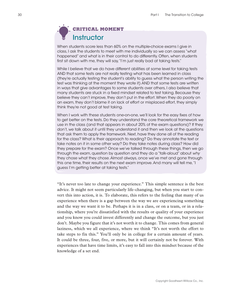Approaching College with Purpose, Textbook page 30