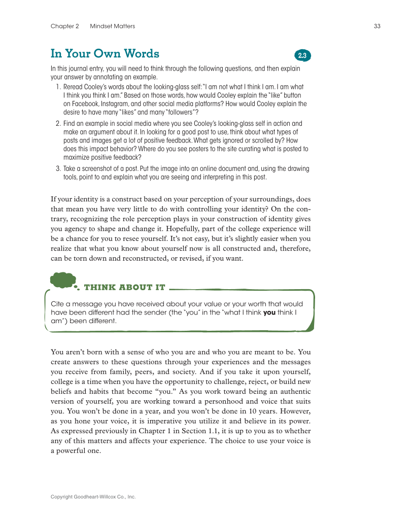 Approaching College with Purpose, Textbook page 33