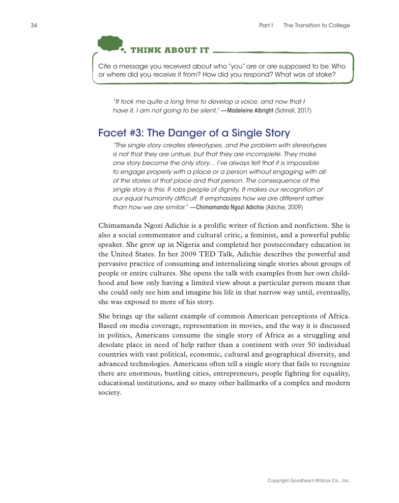 Approaching College with Purpose, Textbook page 34