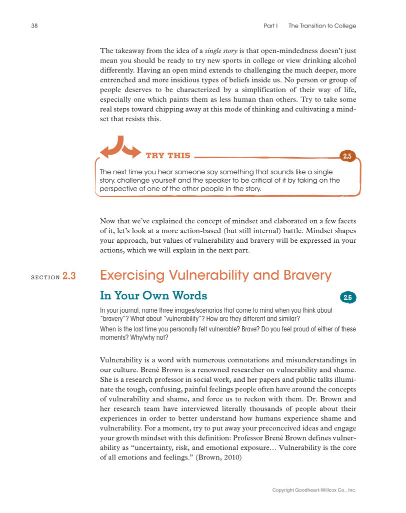 Approaching College with Purpose, Textbook page 38