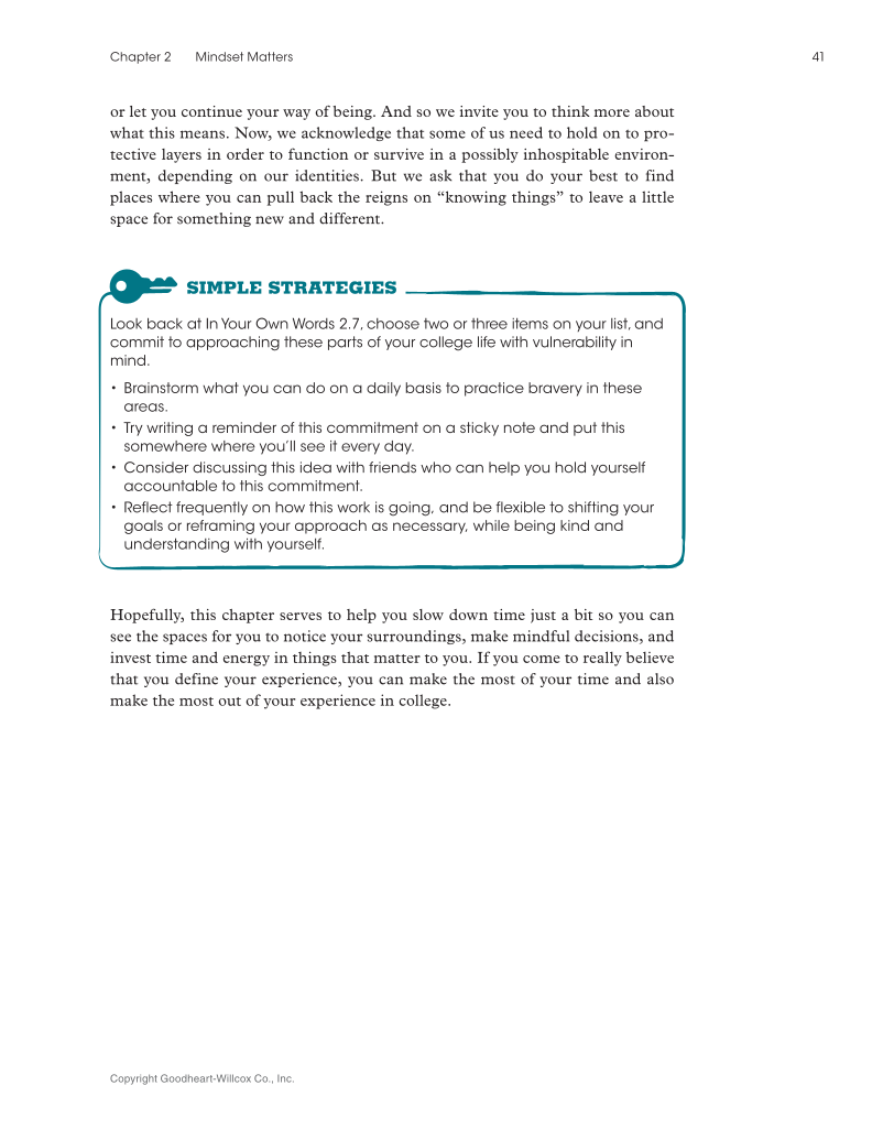 Approaching College with Purpose, Textbook page 41