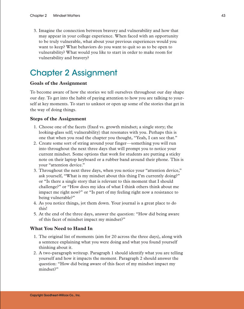 Approaching College with Purpose, Textbook page 43