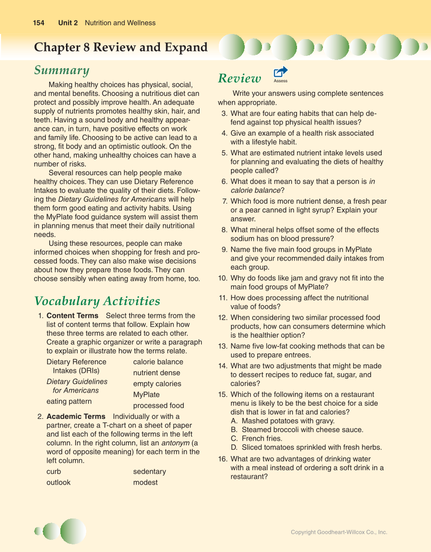 Guide to Good Food: Nutrition and Food Preparation, 14th Edition page 154