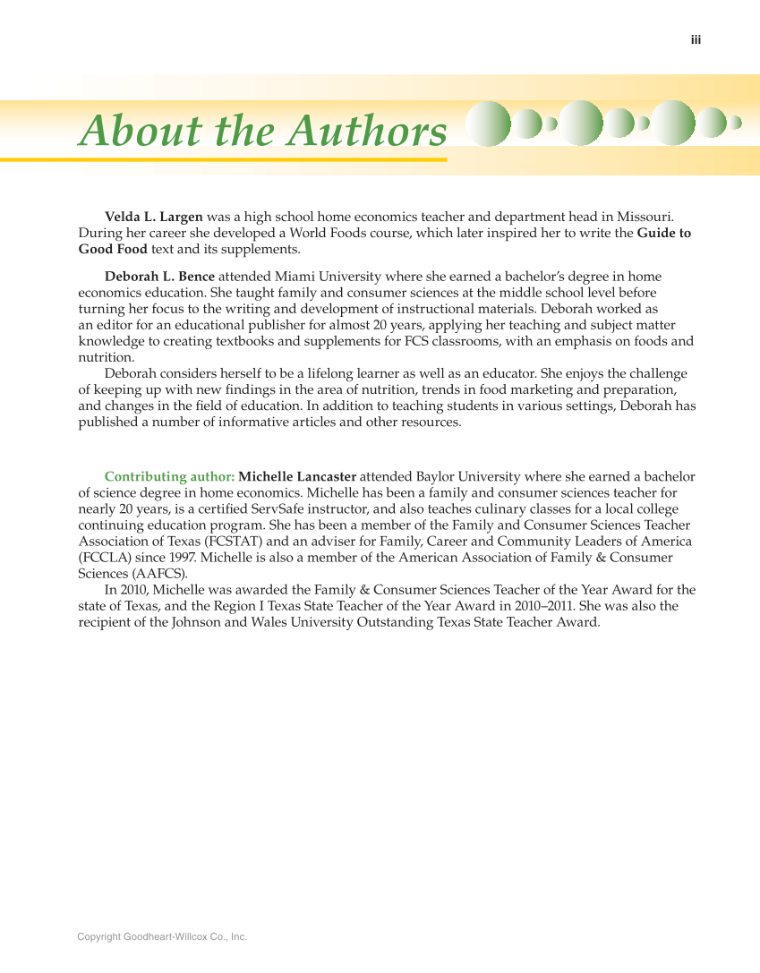 Guide to Good Food: Nutrition and Food Preparation, 14th Edition page iii