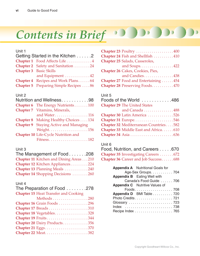 Guide to Good Food: Nutrition and Food Preparation, 14th Edition page vi