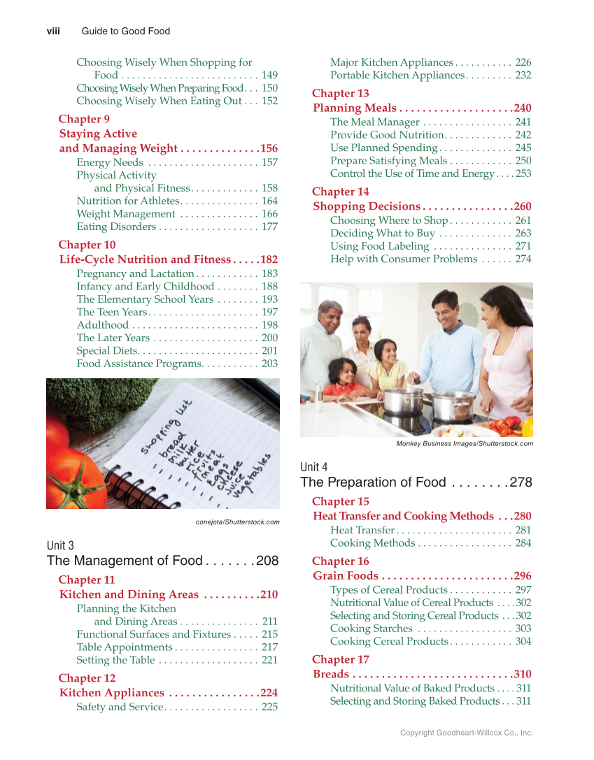 Guide to Good Food: Nutrition and Food Preparation, 14th Edition page viii