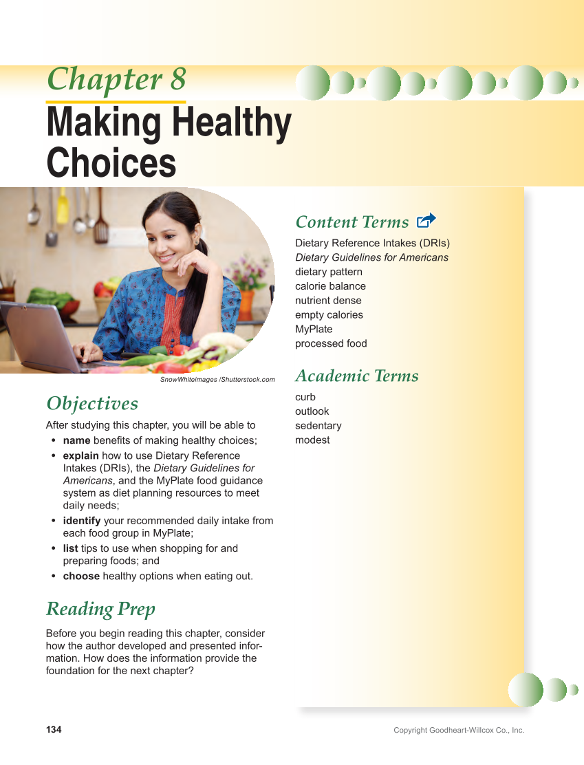 Guide to Good Food: Nutrition and Food Preparation 15e, Textbook page 134