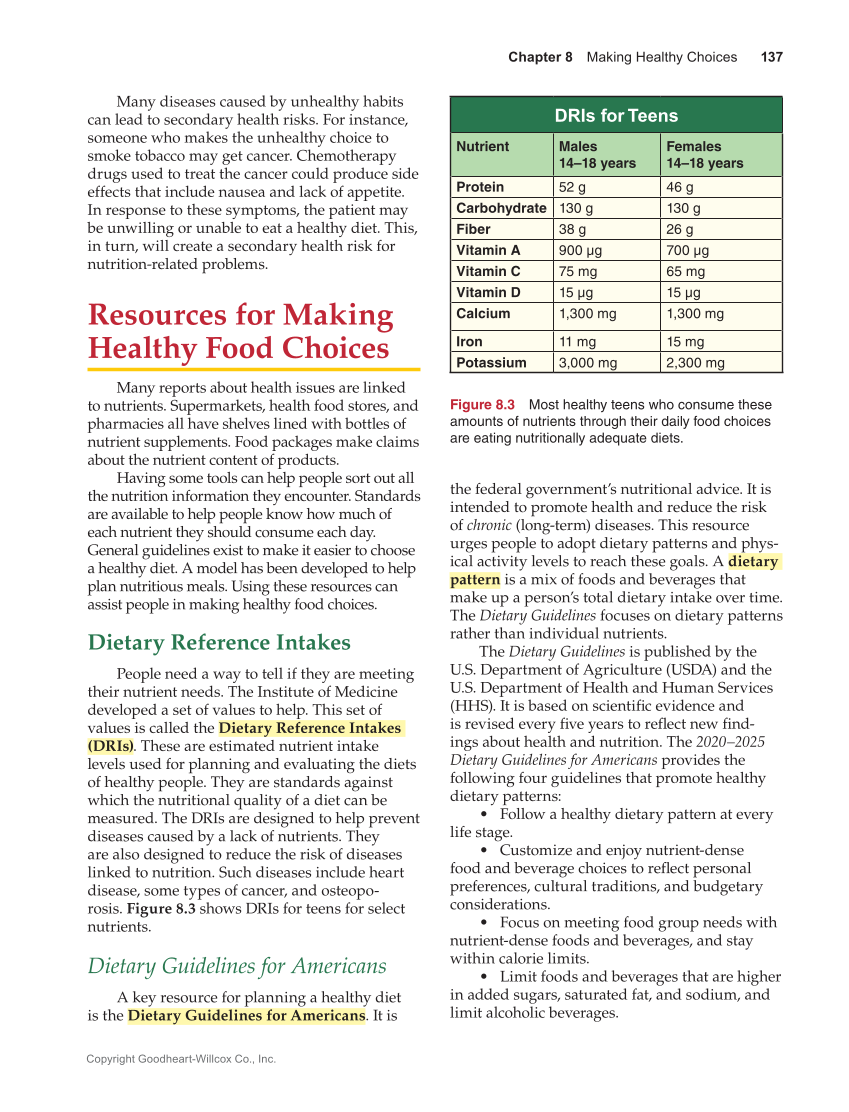 Guide to Good Food: Nutrition and Food Preparation 15e, Textbook page 137