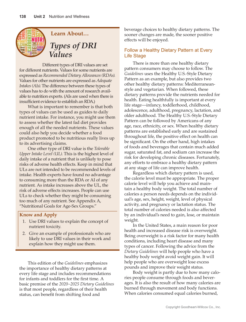 Guide to Good Food: Nutrition and Food Preparation 15e, Textbook page 138