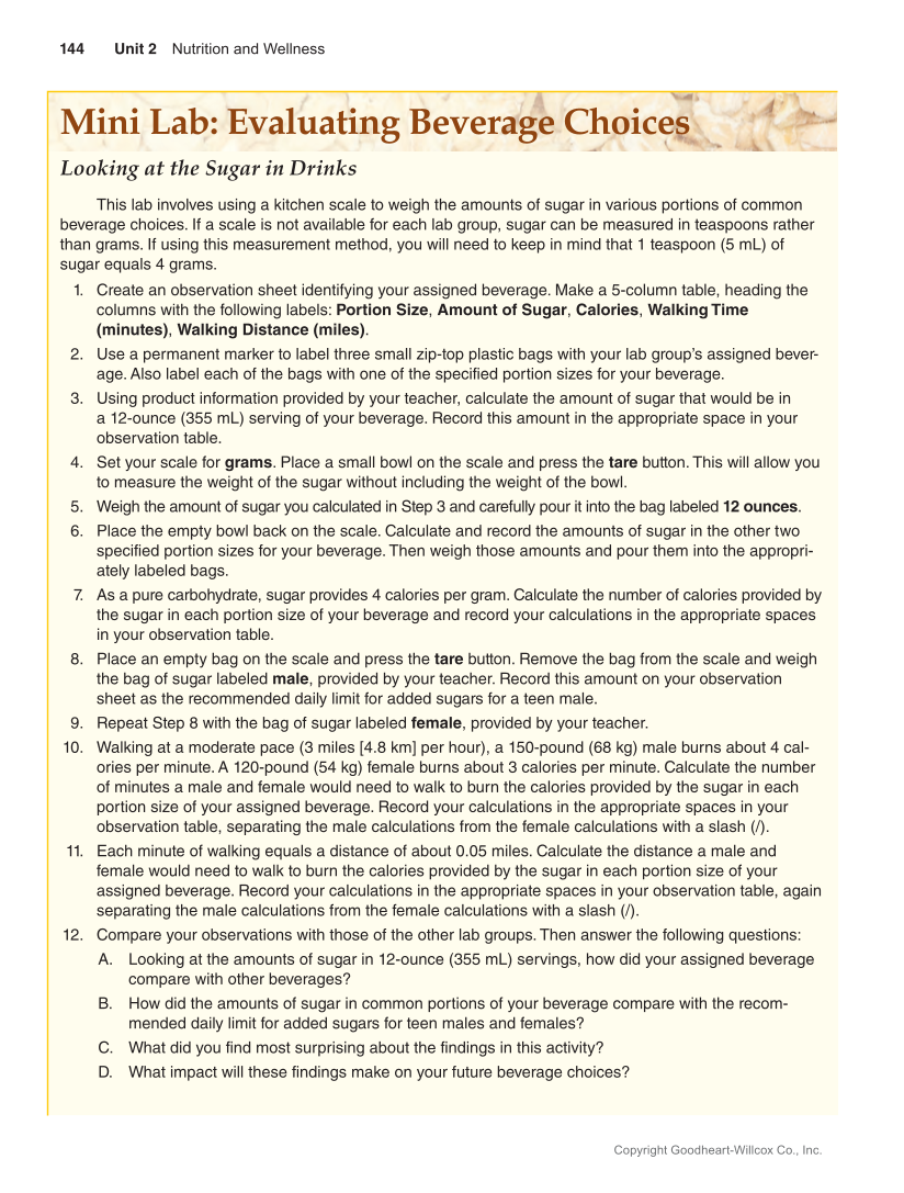 Guide to Good Food: Nutrition and Food Preparation 15e, Textbook page 144