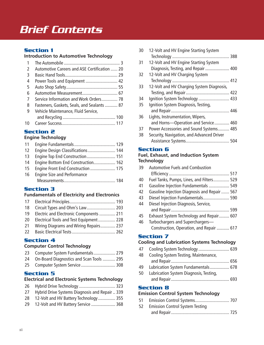 Modern Automotive Technology 10e, Textbook page xii