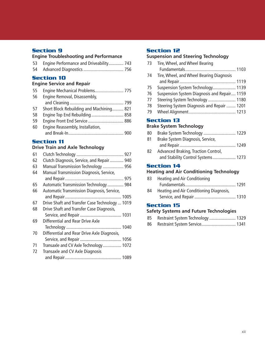 Modern Automotive Technology 10e, Textbook page xiii