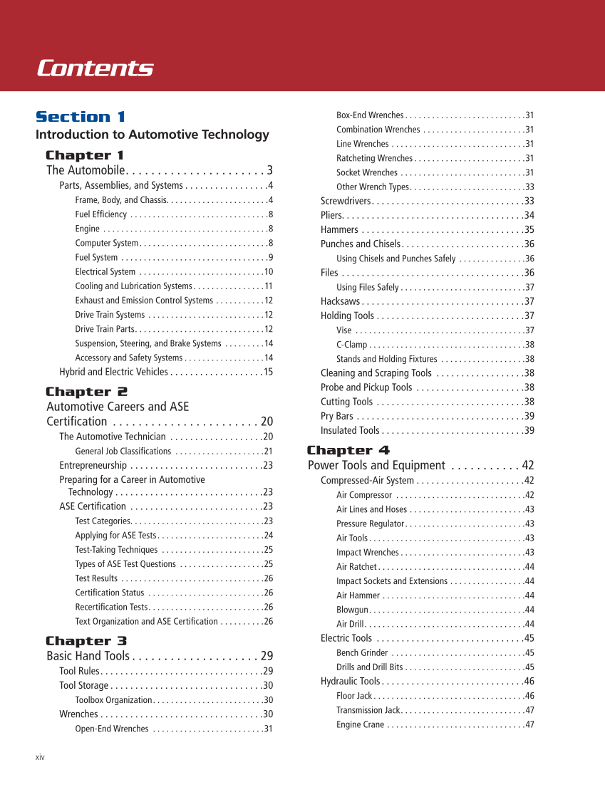 Modern Automotive Technology 10e, Textbook page xiv