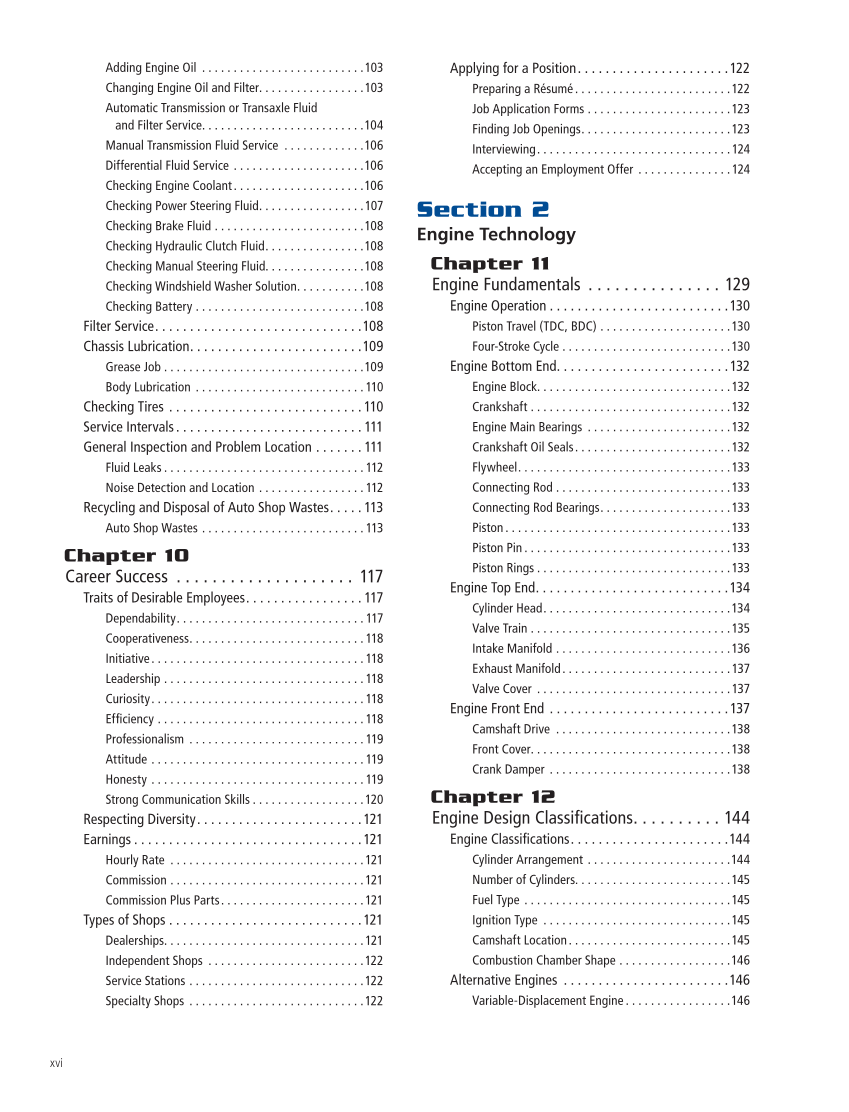 Modern Automotive Technology 10e, Textbook page xvi
