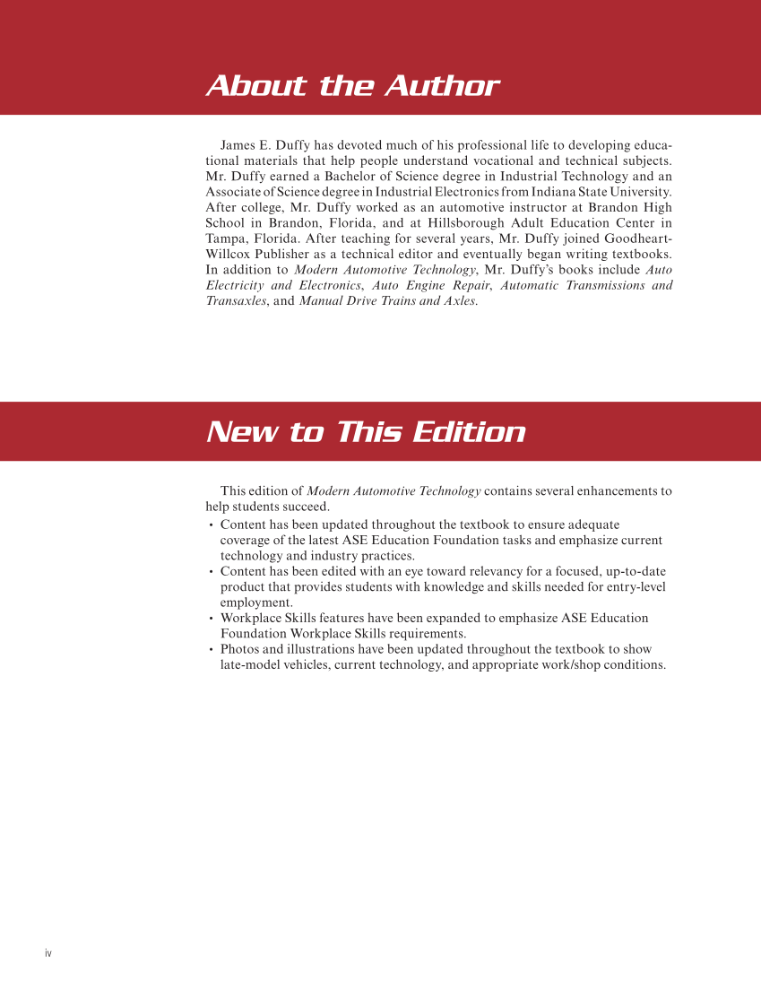 Modern Automotive Technology 10e, Textbook page iv