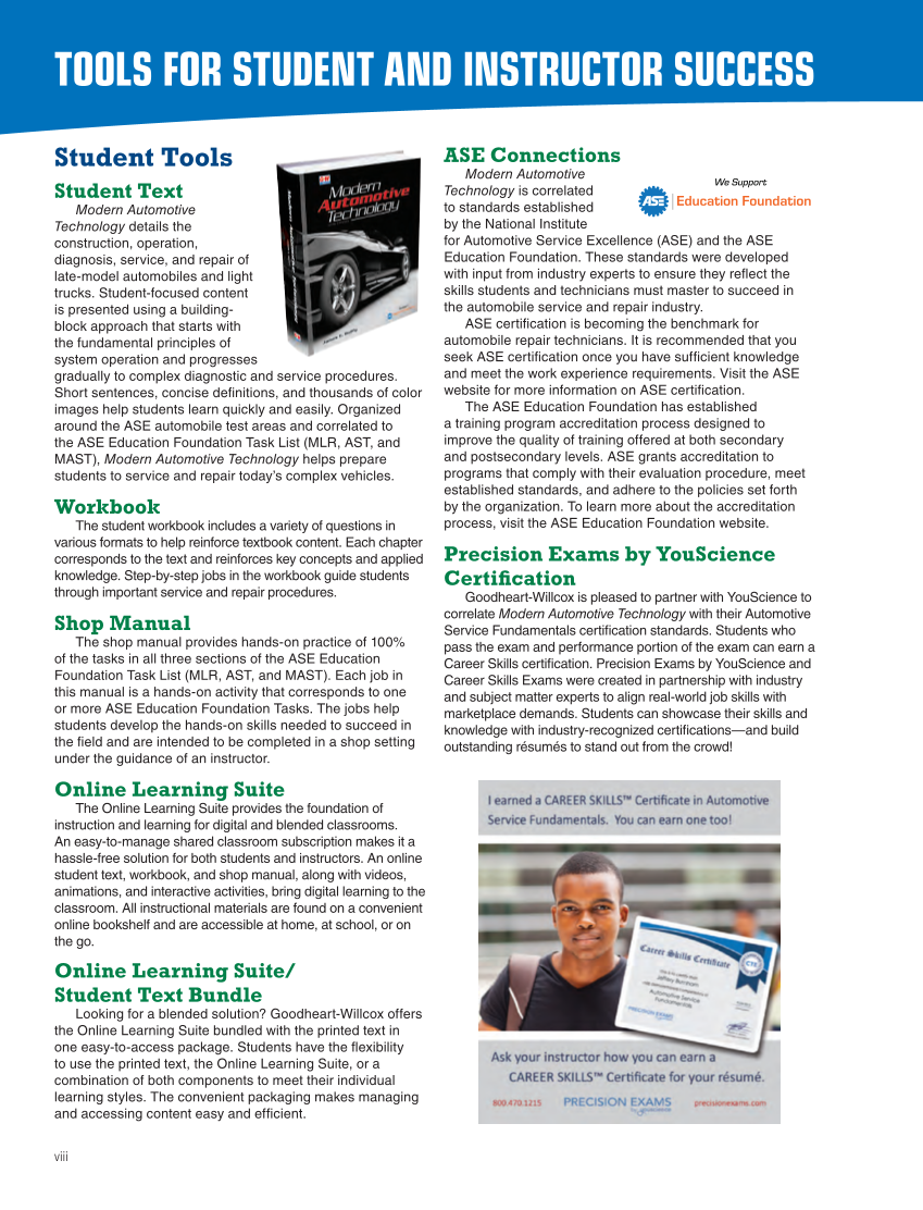 Modern Automotive Technology 10e, Textbook page viii