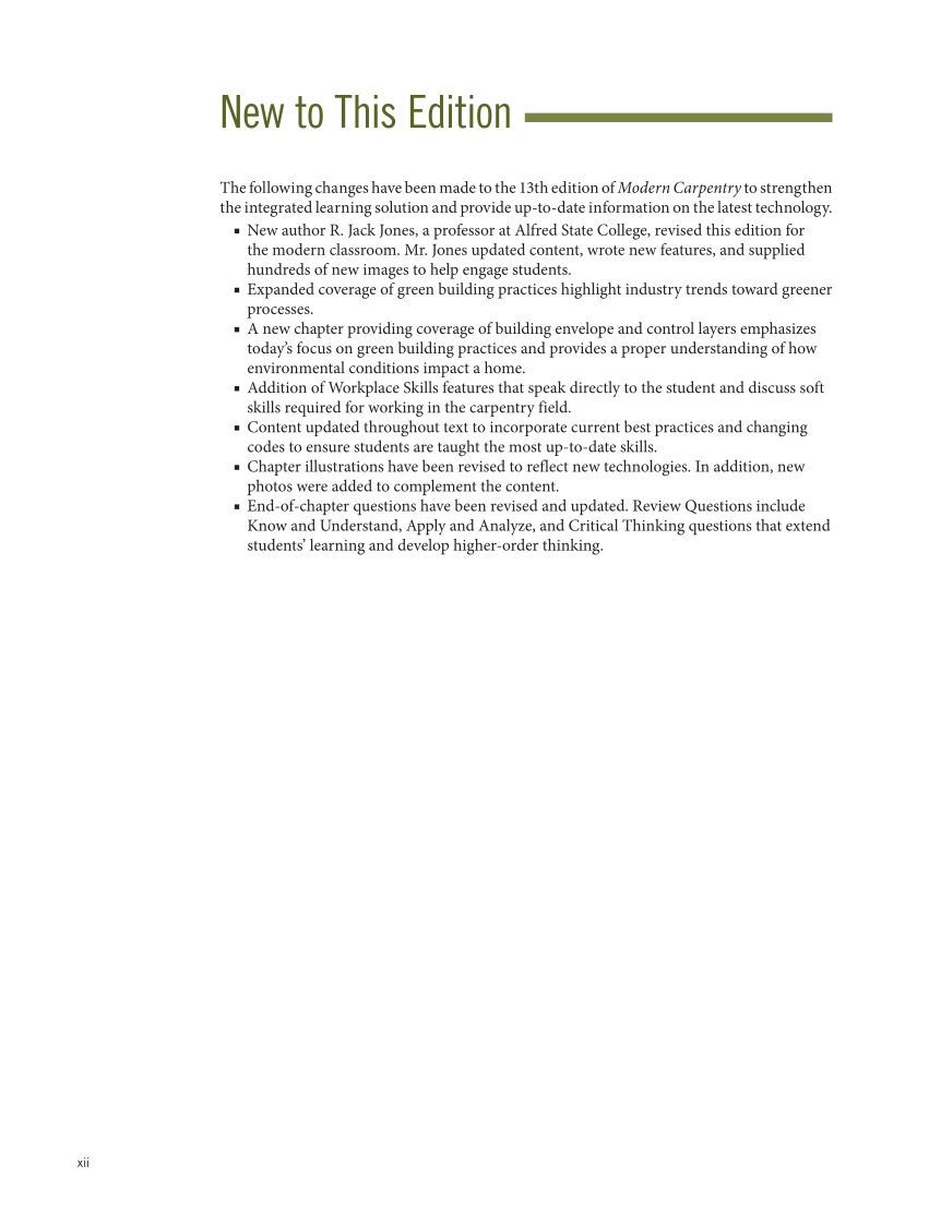 Modern Carpentry 13e, Textbook page xii