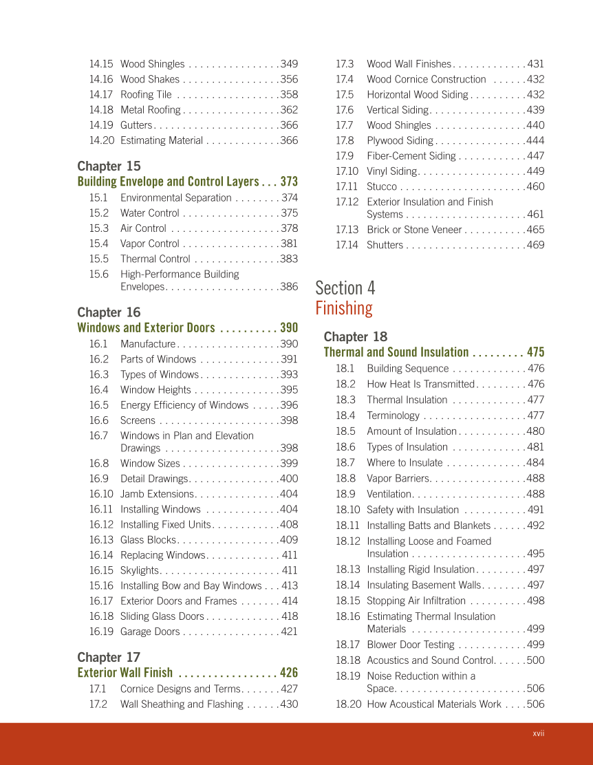 Modern Carpentry 13e, Textbook page xvii