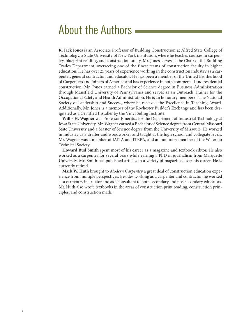 Modern Carpentry 13e, Textbook page iv