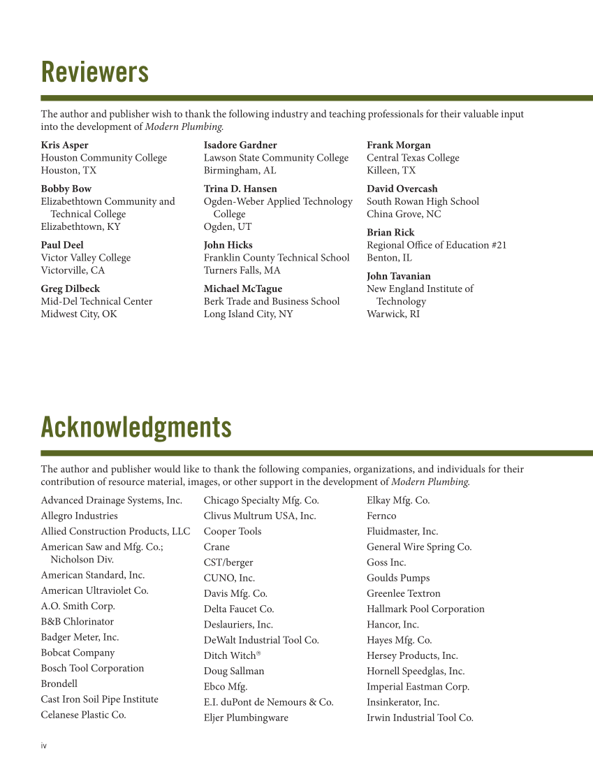 Modern Plumbing 9e page iv