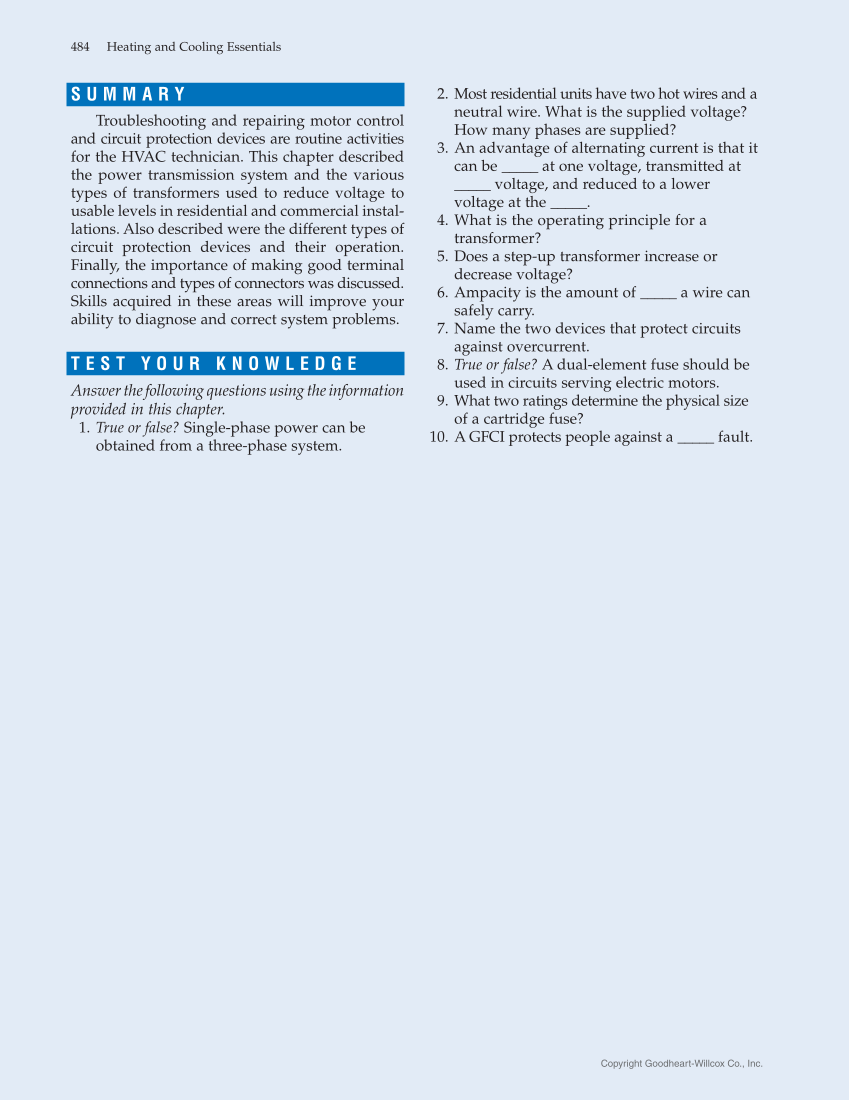 Heating and Cooling Essentials 5e, Textbook page 484