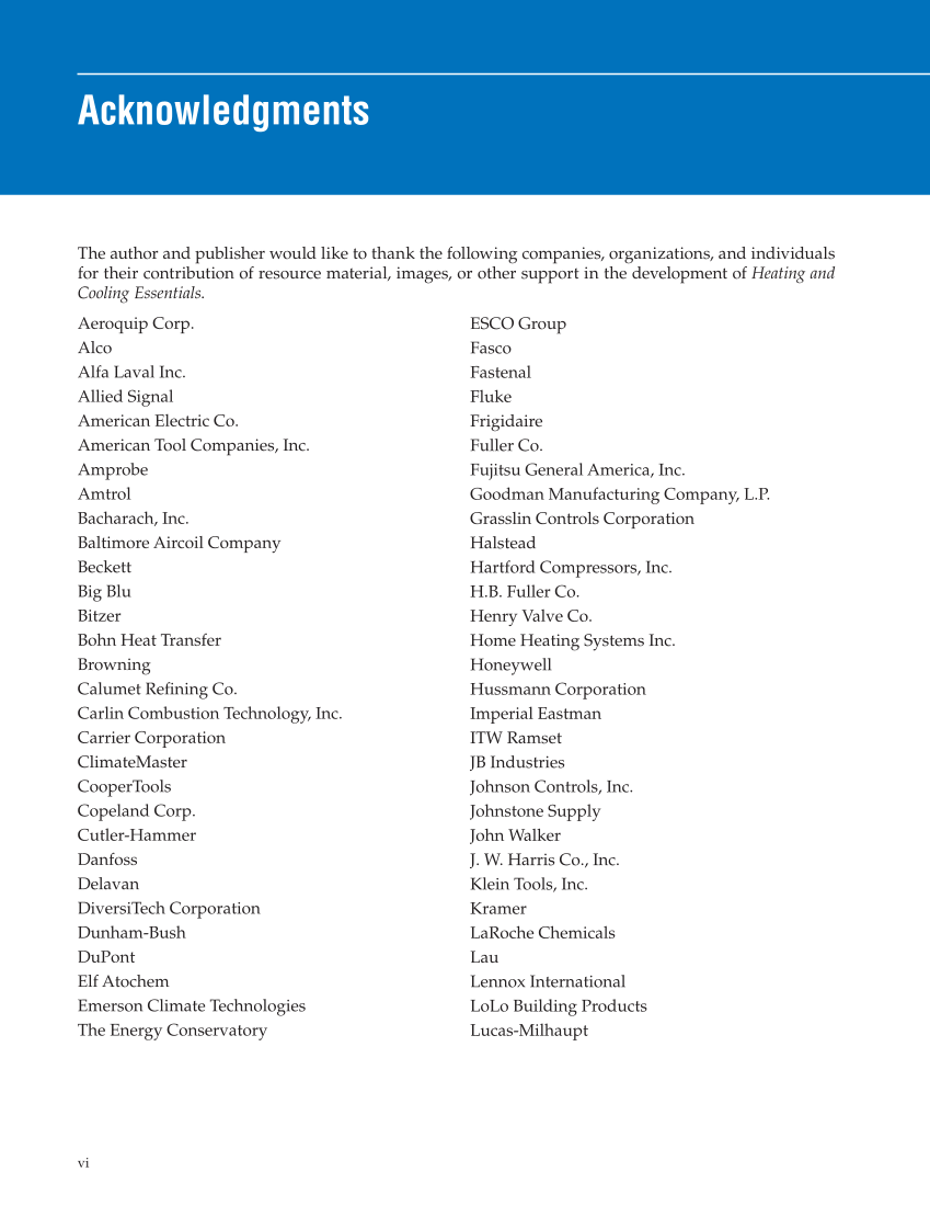 Heating and Cooling Essentials 5e, Textbook page vi