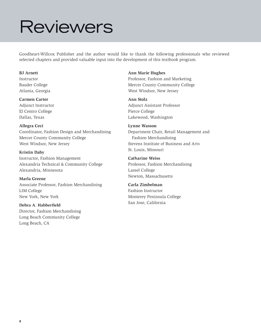 Fashion Marketing & Merchandising, 5th Edition page x