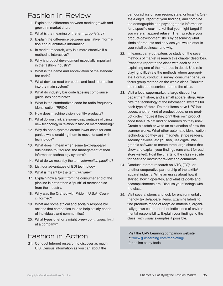Fashion Marketing & Merchandising, 5th Edition page 95