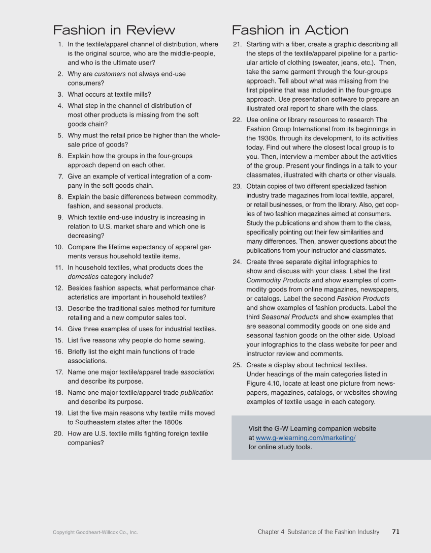 Fashion Marketing & Merchandising, 5th Edition page 71