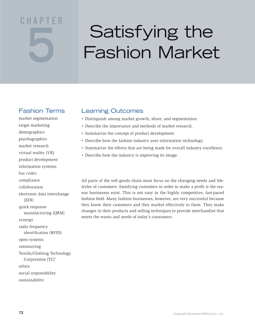Fashion Marketing & Merchandising, 5th Edition page 72