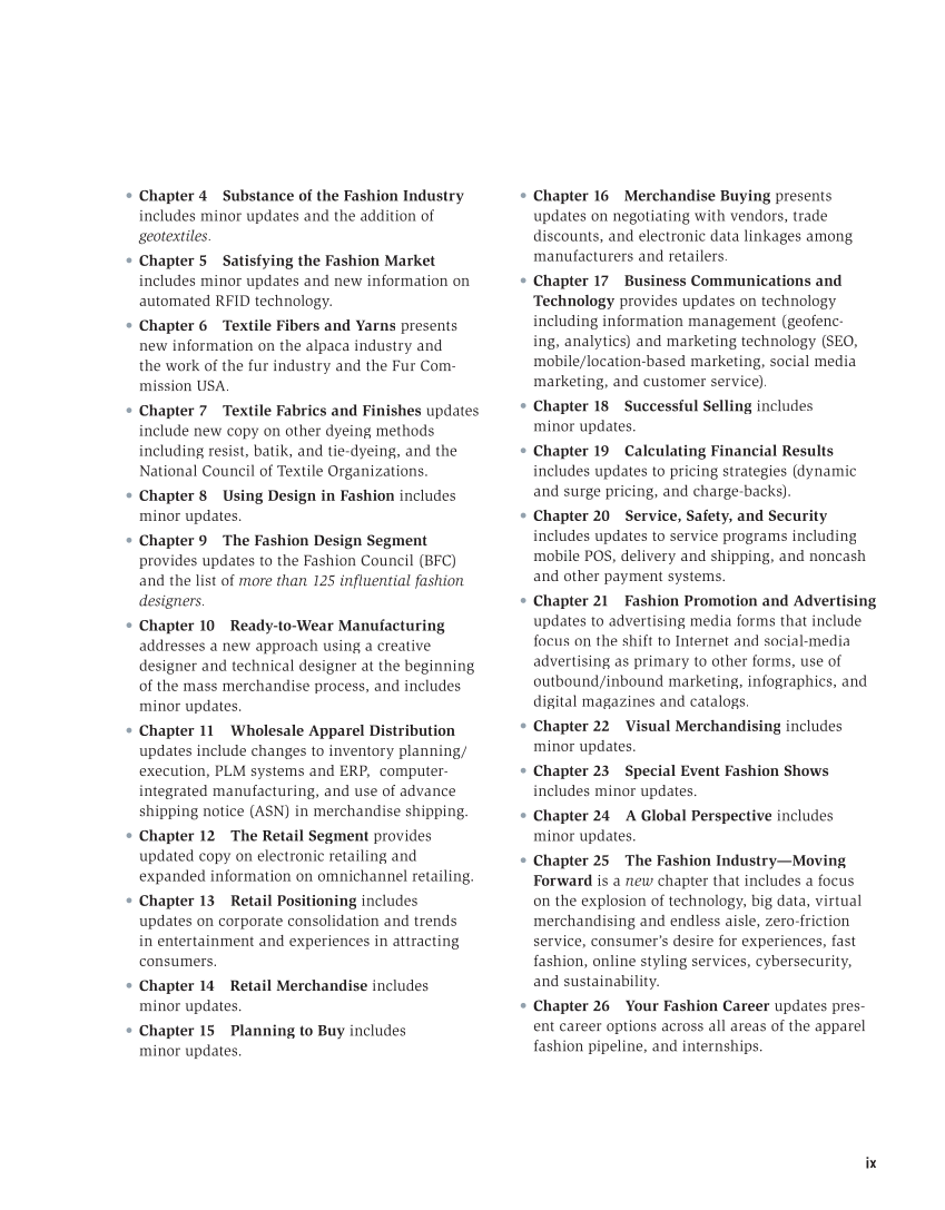 Fashion Marketing & Merchandising, 5th Edition page ix