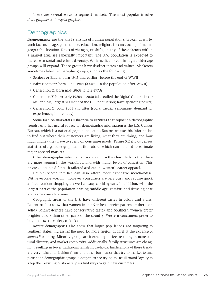 Fashion Marketing & Merchandising, 5th Edition page 75