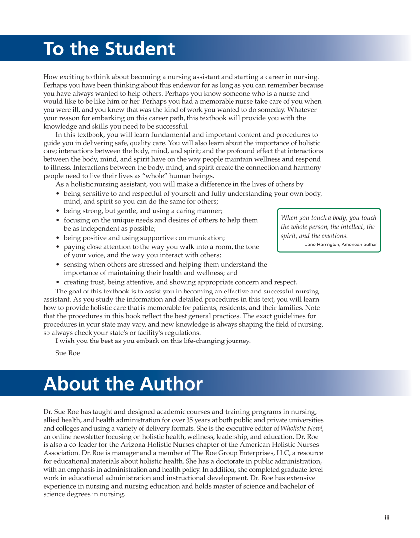 The Nursing Assistant: Essentials of Holistic Care, 1st Edition page iii